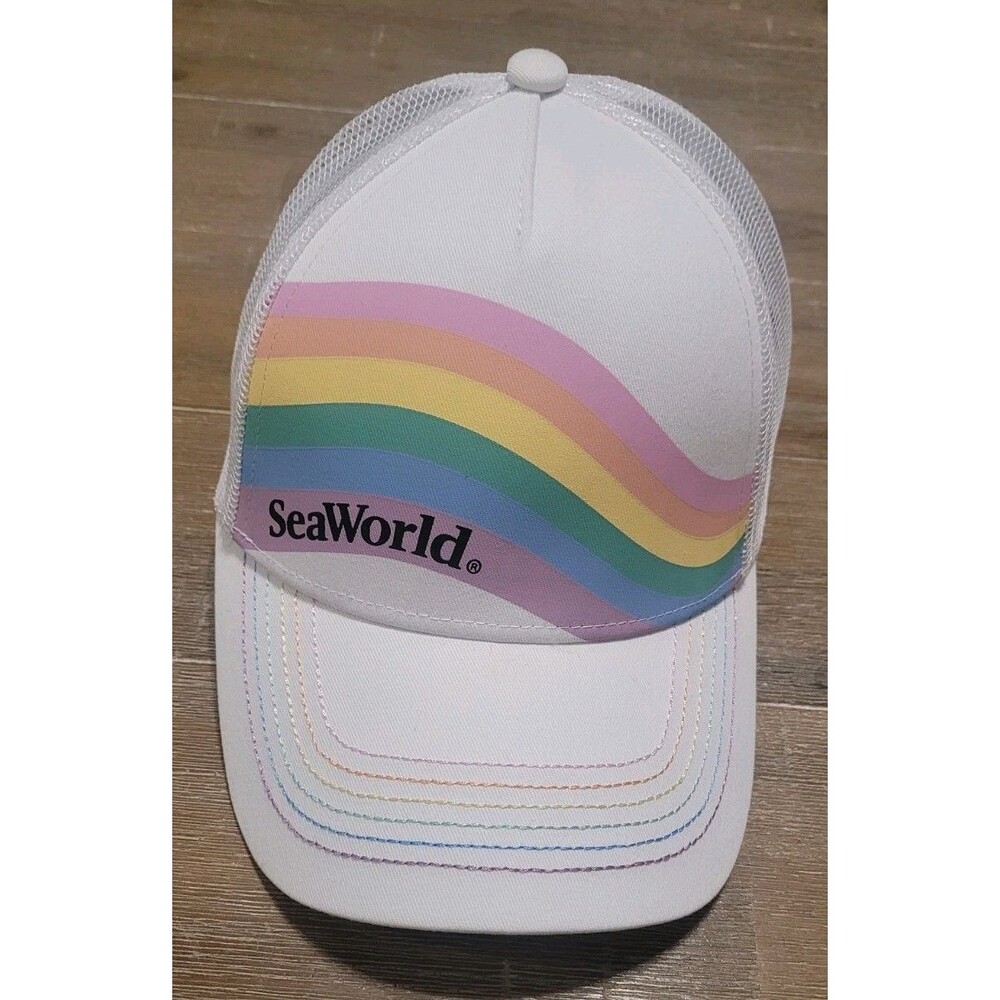 SeaWorld Pastel Rainbow Hat White Cap Snapback Pride